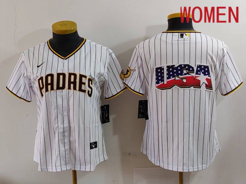 Women San Diego Padres Blank White Stripe Game 2024 Nike MLB Jersey style 2->youth mlb jersey->Youth Jersey